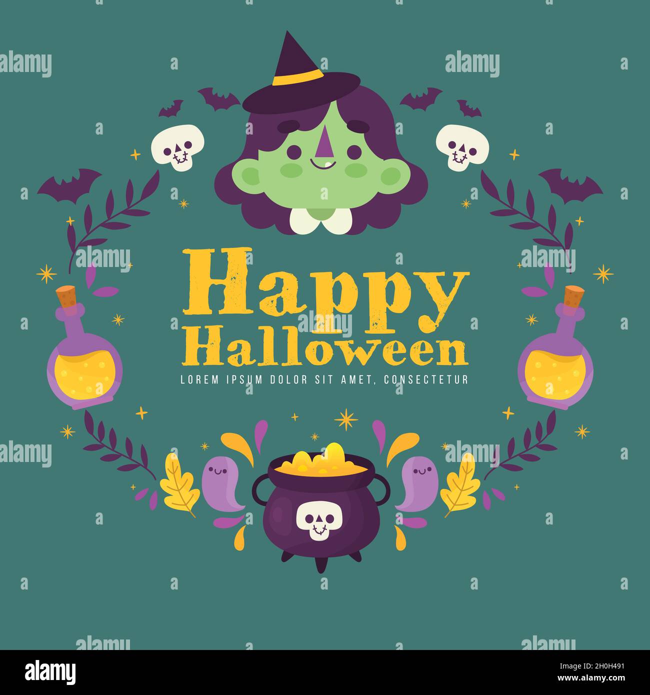hand drawn spooky halloween frame vector design illustration Stock ...