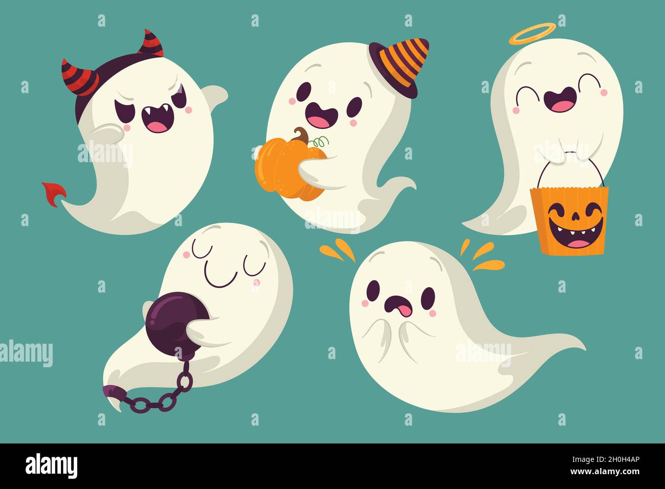 halloween ghost with costumes collection vector design illustration Stock Vector