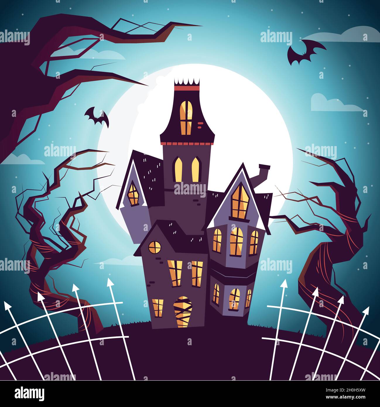 hand drawn halloween haunted house vector design illustration Stock ...