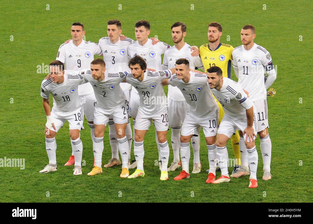 Bosnia team pose for a team photo before the FIFA World Cup Qatar 2022 qualification Group D football match between Ukraine vs Bosnia and Herzegovina at the Lviv Arena in Lviv, Ukraine. Stock Photo