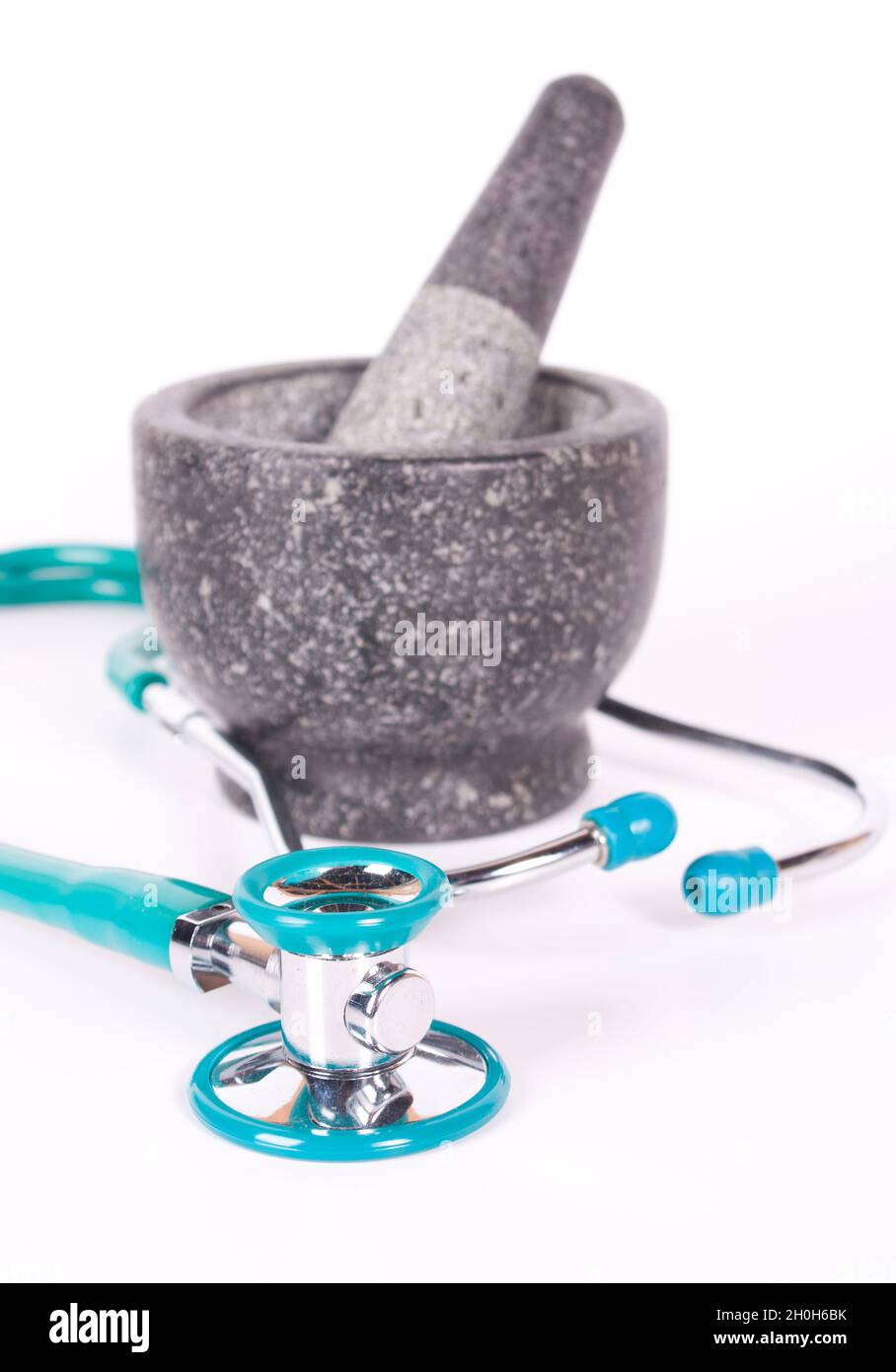 Stethoscope with Mortar and Pestle - Health Concept Stock Photo
