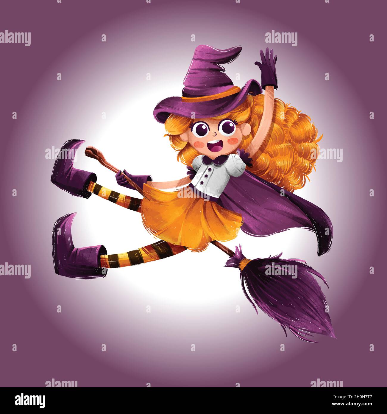 cute halloween witch with broom vector design illustration Stock Vector ...