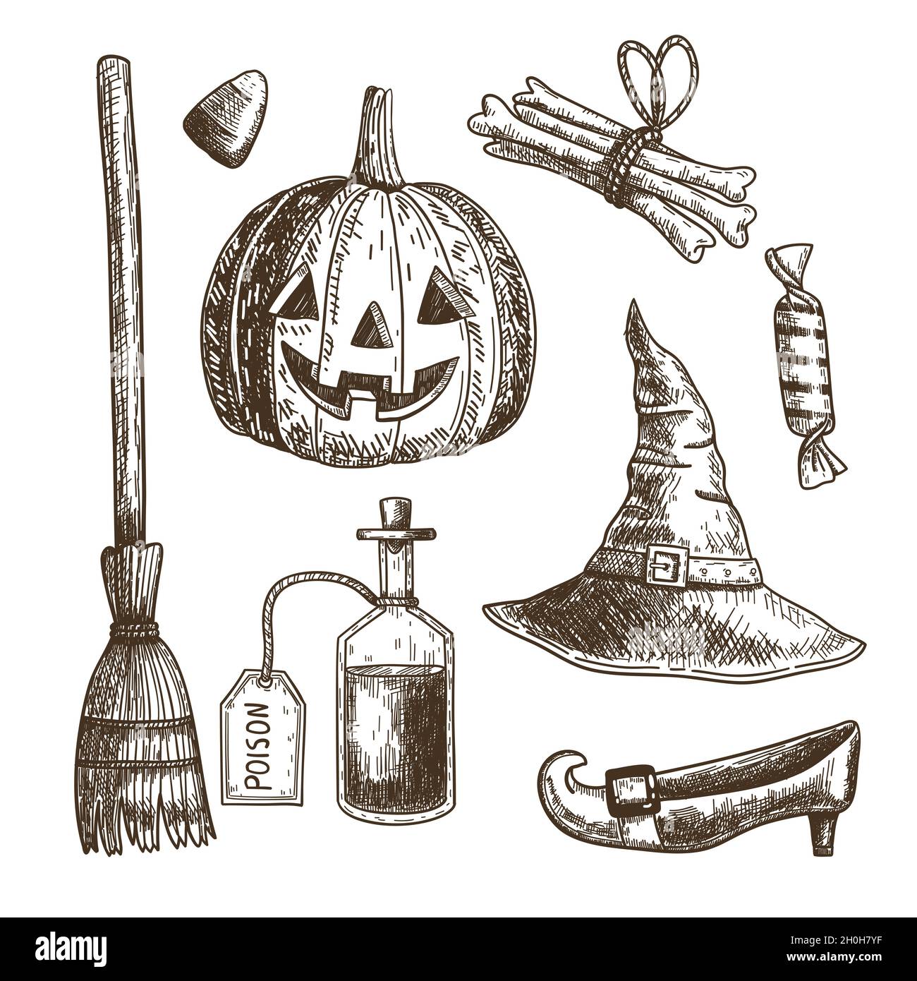 hand drawn halloween element set vector design illustration Stock ...