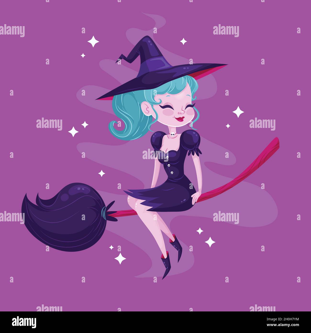 cute halloween witch broom vector design illustration Stock Vector ...