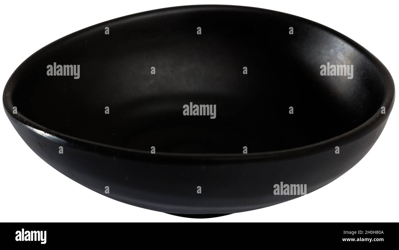 Black empty ceramic dip bowl closeup Stock Photo