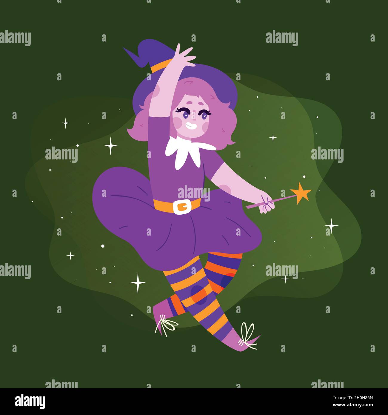 cute purple halloween witch vector design illustration Stock Vector