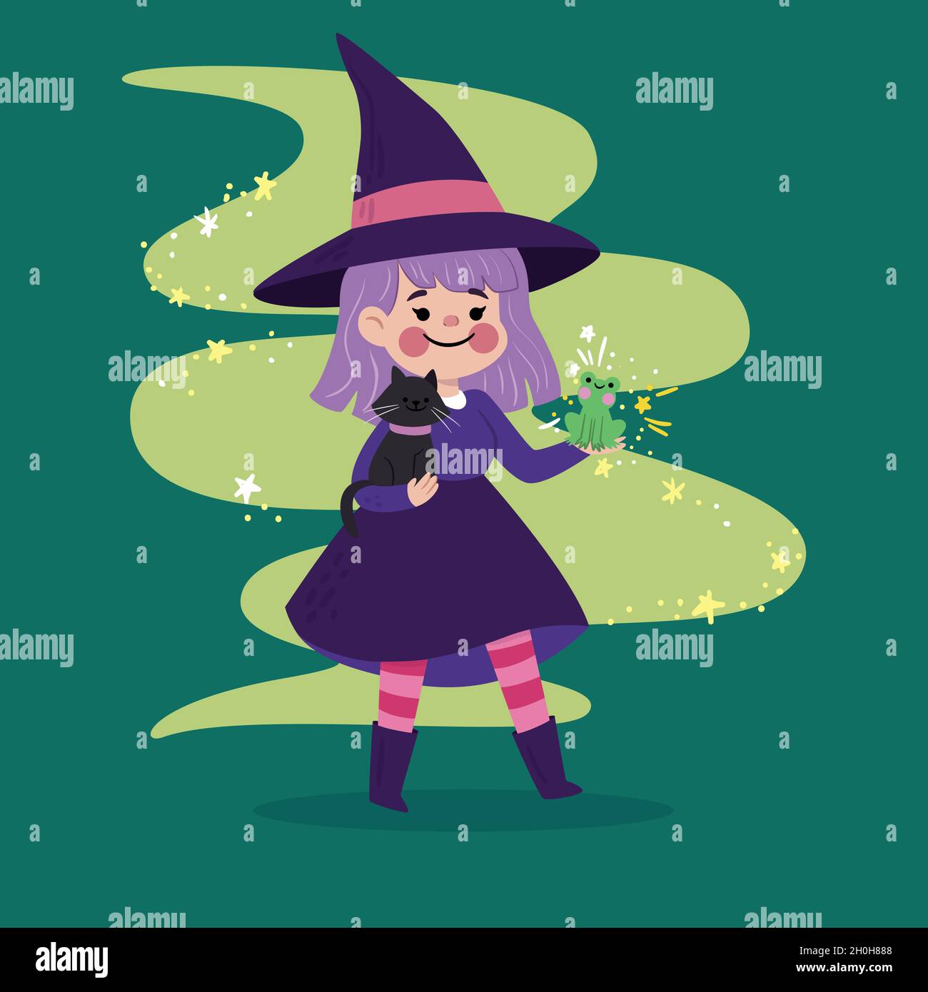 cute halloween witch with broom vector design illustration Stock Vector ...