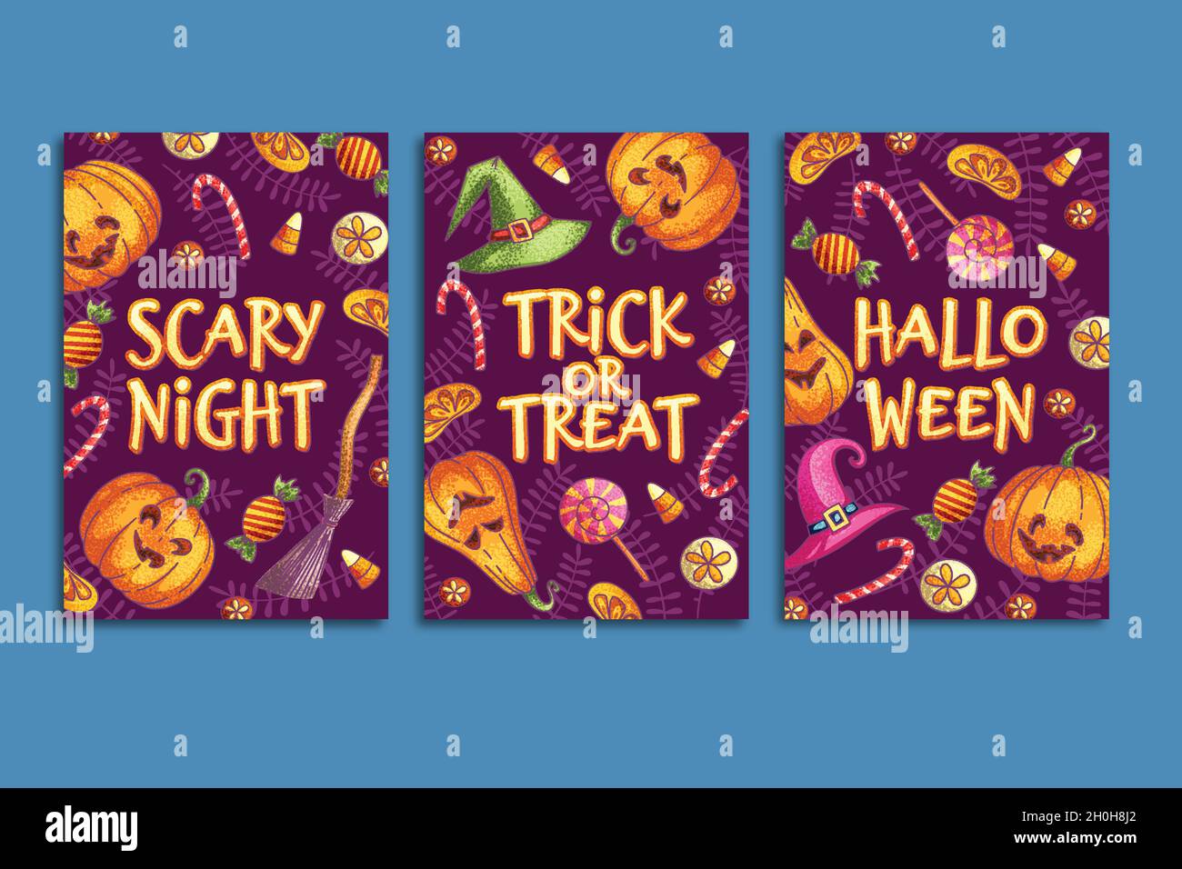 hand drawn halloween card collection vector design illustration Stock ...