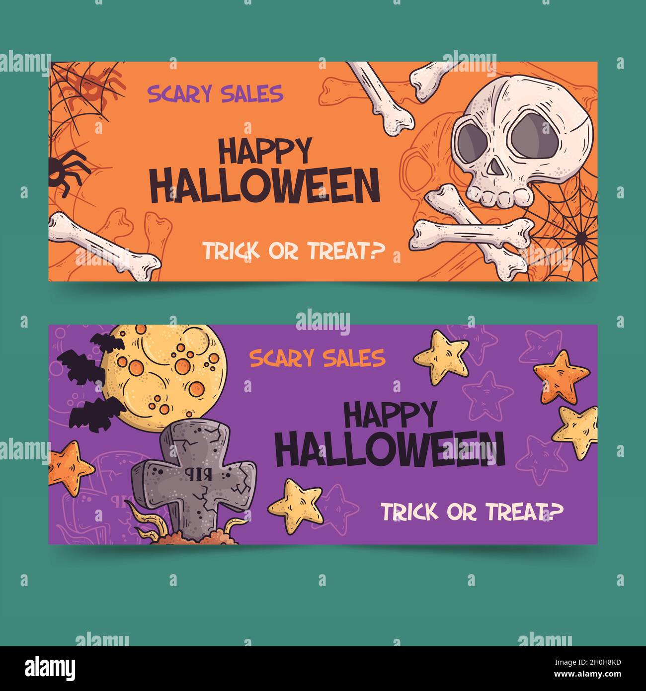 hand drawn halloween banners vector design illustration Stock Vector ...