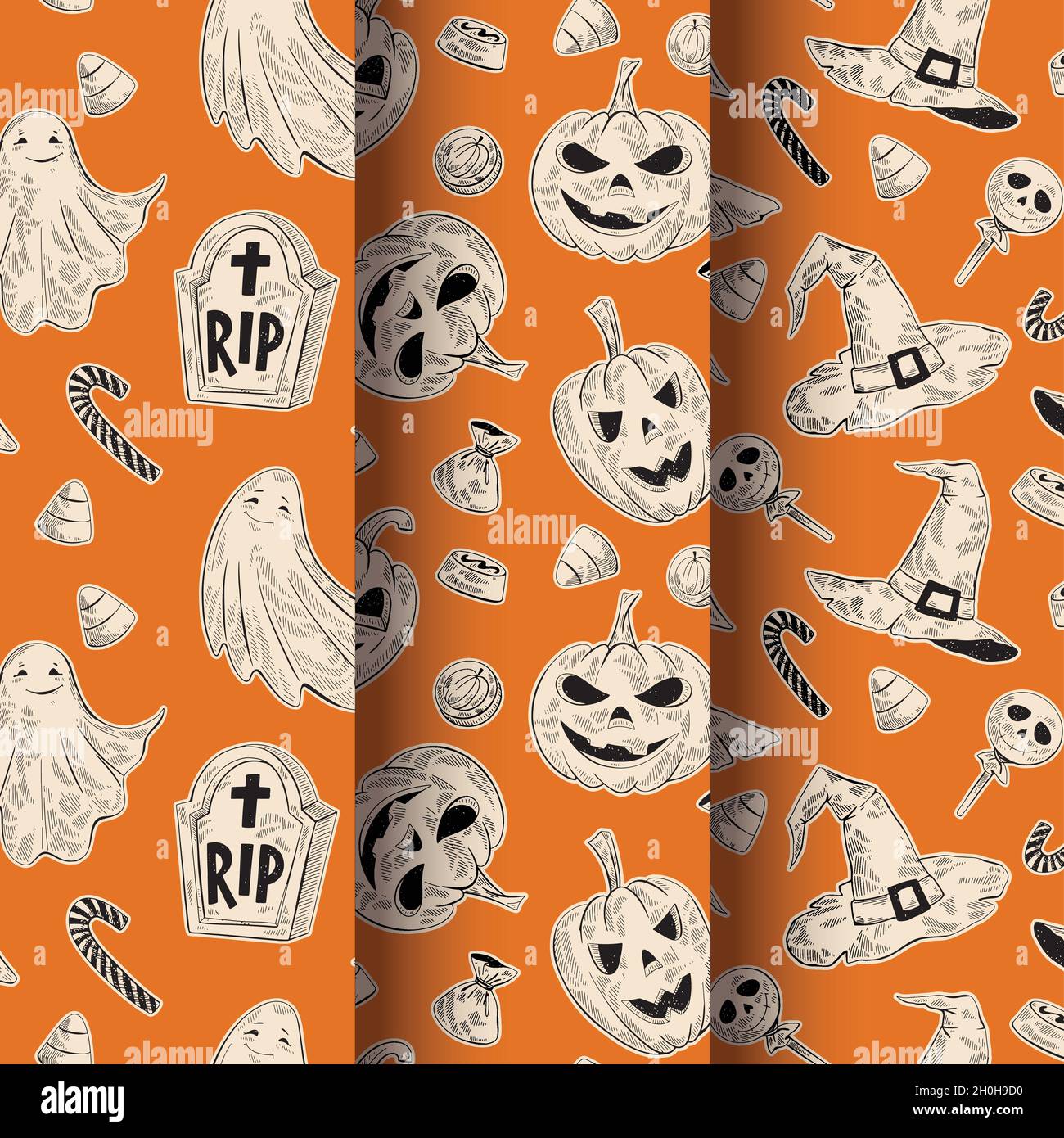 hand drawn halloween pattern collection vector design illustration Stock Vector