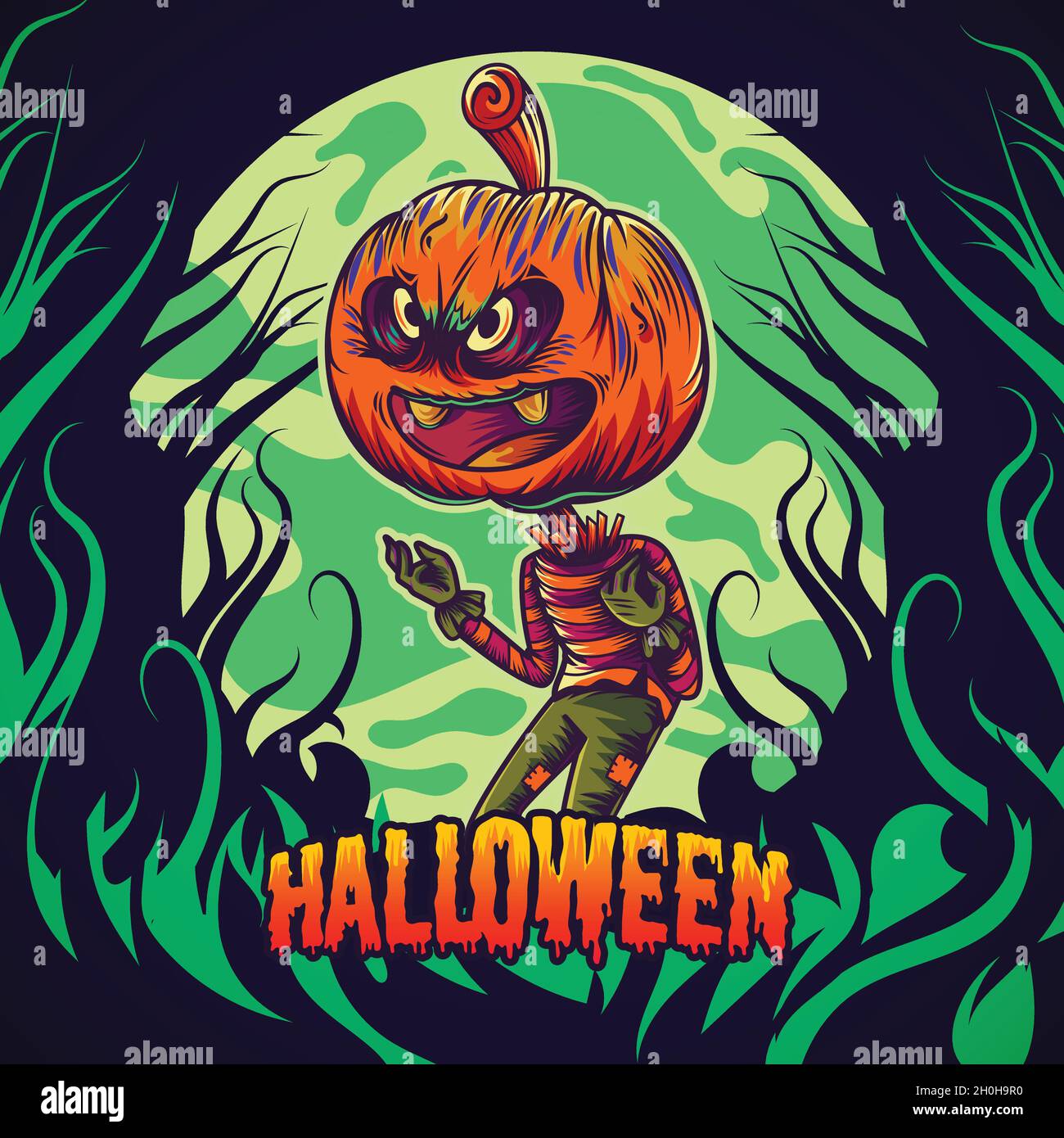 hand drawn halloween jack o lantern vector design illustration Stock ...