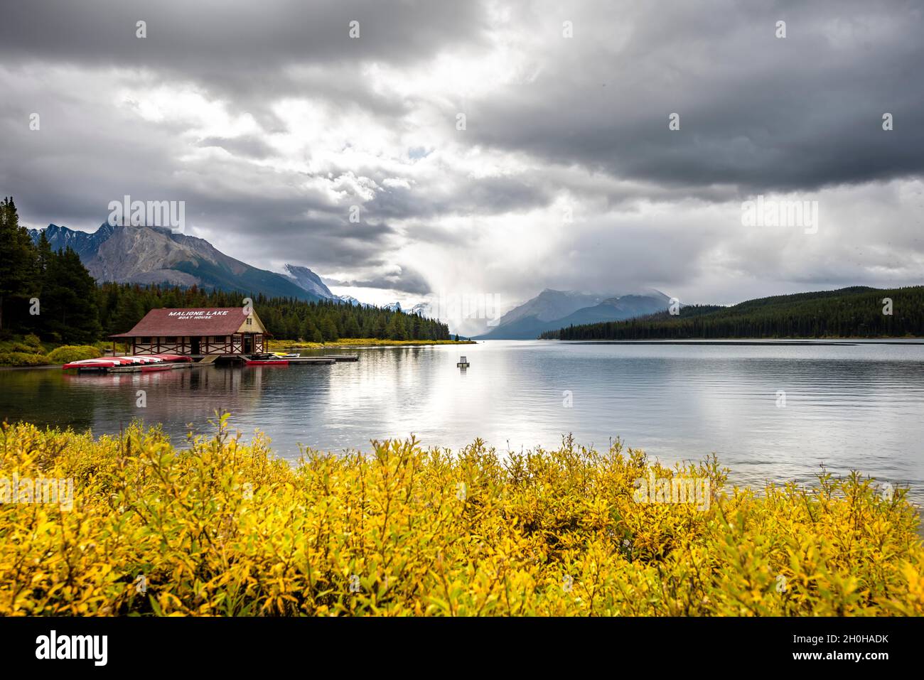 Curly Phillips Boathouse, historic boathouse on the shore of Maligne ...