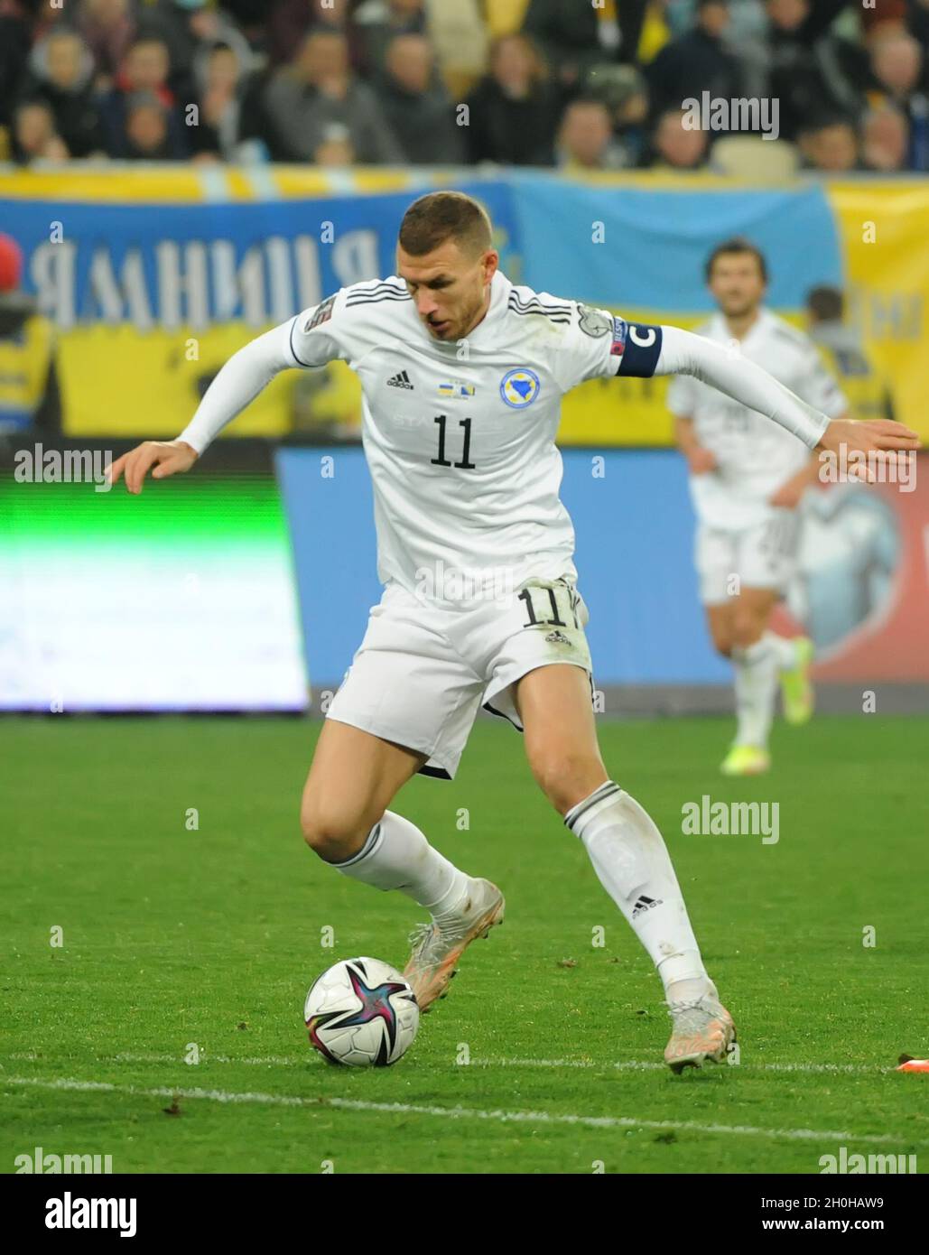 Lviv Ukraine 12 October 21 Edin Dzeko Captain 11 Of Bosnia And Herzegovina Is Seen During The Fifa World Cup Qatar 22 Qualification Group D Football Match Between Ukraine Vs Bosnia And