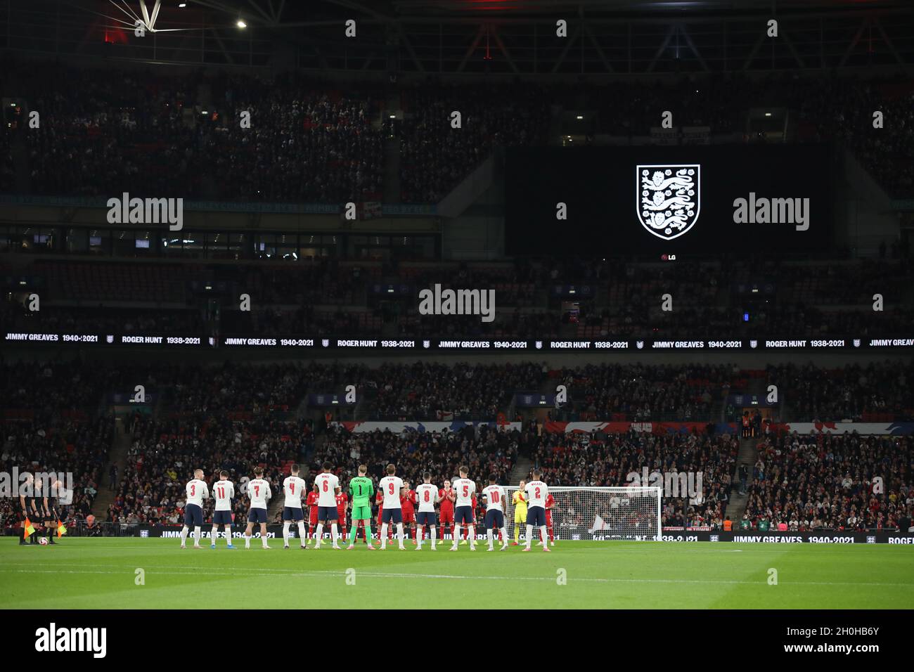 London, UK. 12th Oct, 2021. England and Hungary line up for a minutes