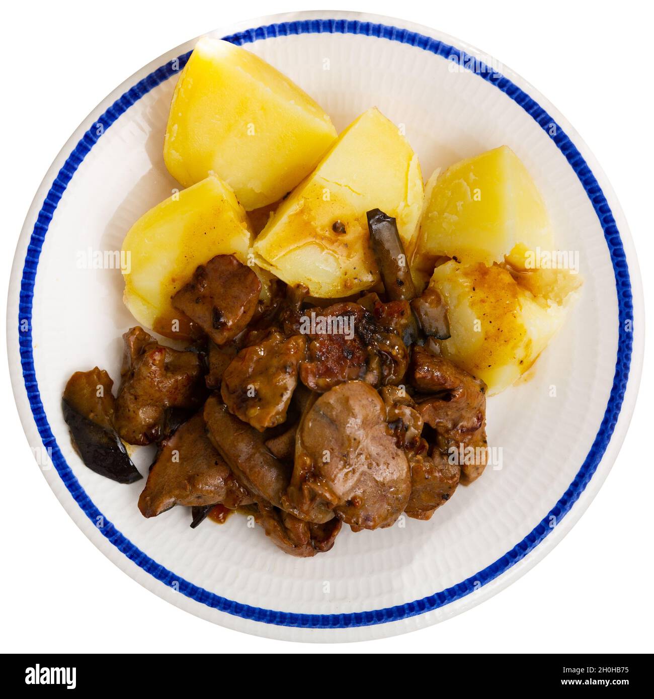 Fried chicken liver with onion and boiled potatoes Stock Photo Alamy