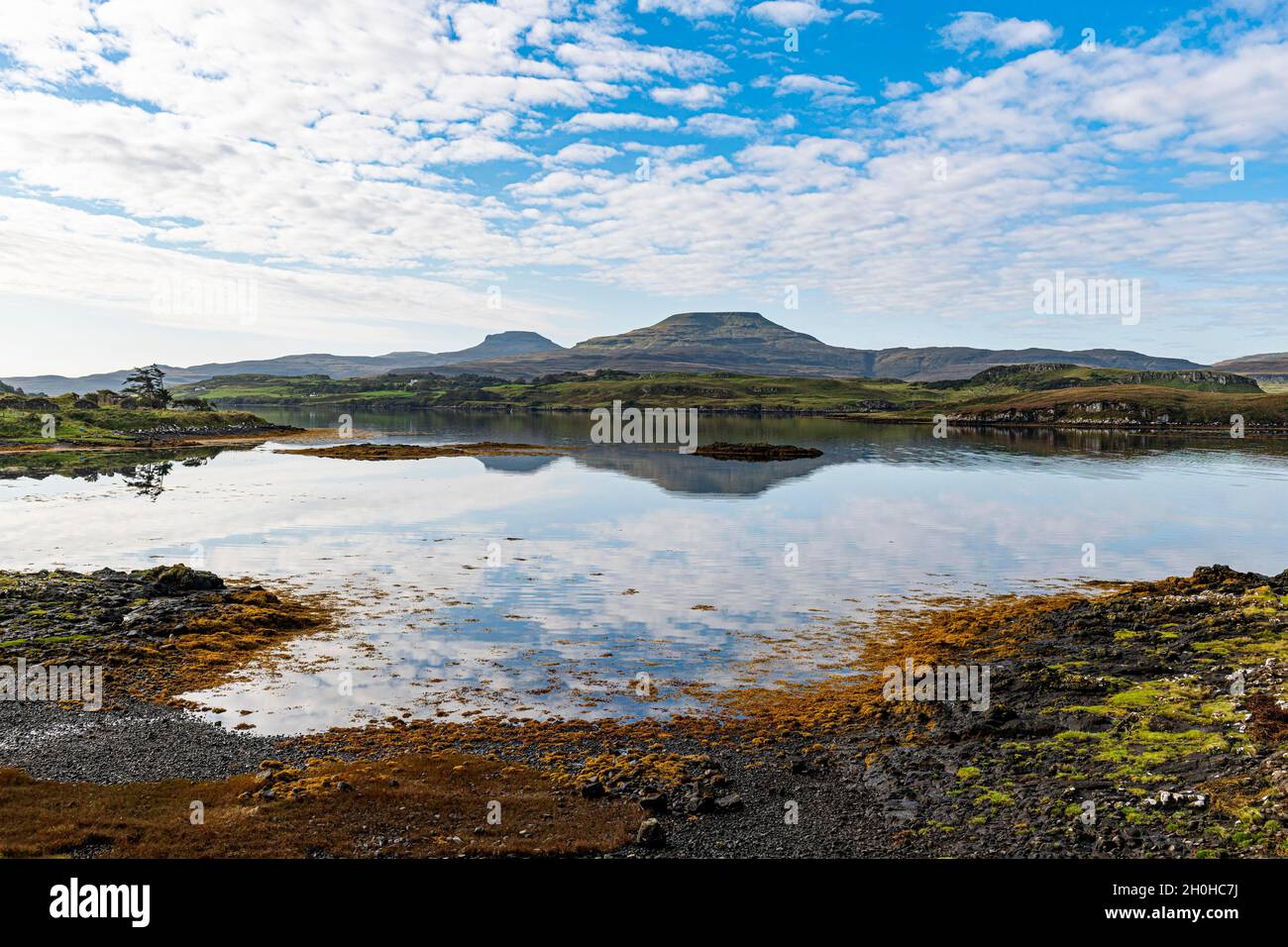 Water reflections on lake Dunvegan, Isle of Skye, Scotland, UK Stock Photo
