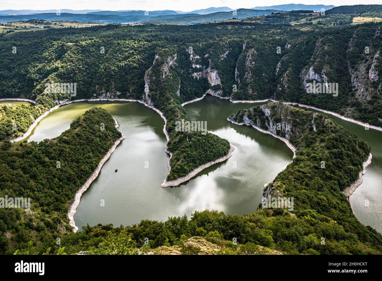 Uvac river meandering through the mountains, Uvac Special Nature Reserve, Serbia Stock Photo