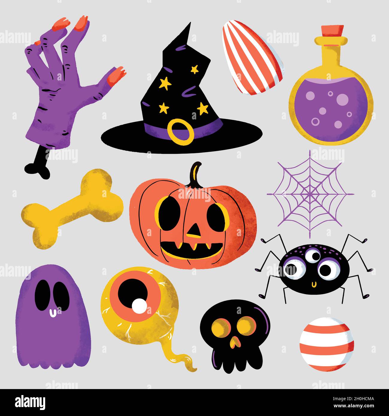 hand drawn halloween element collection design vector illustration ...