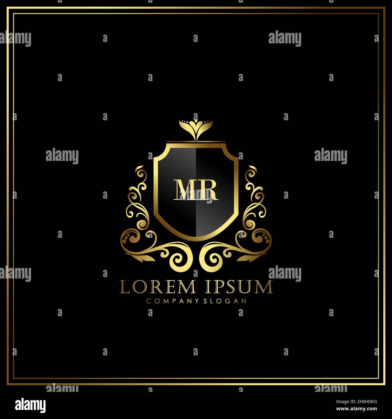 MR Initial Letter Luxury Logo template in vector for Restaurant, Royalty, Boutique, Cafe, Hotel, Heraldic, Jewelry, Fashion and other vector illustrat Stock Vector