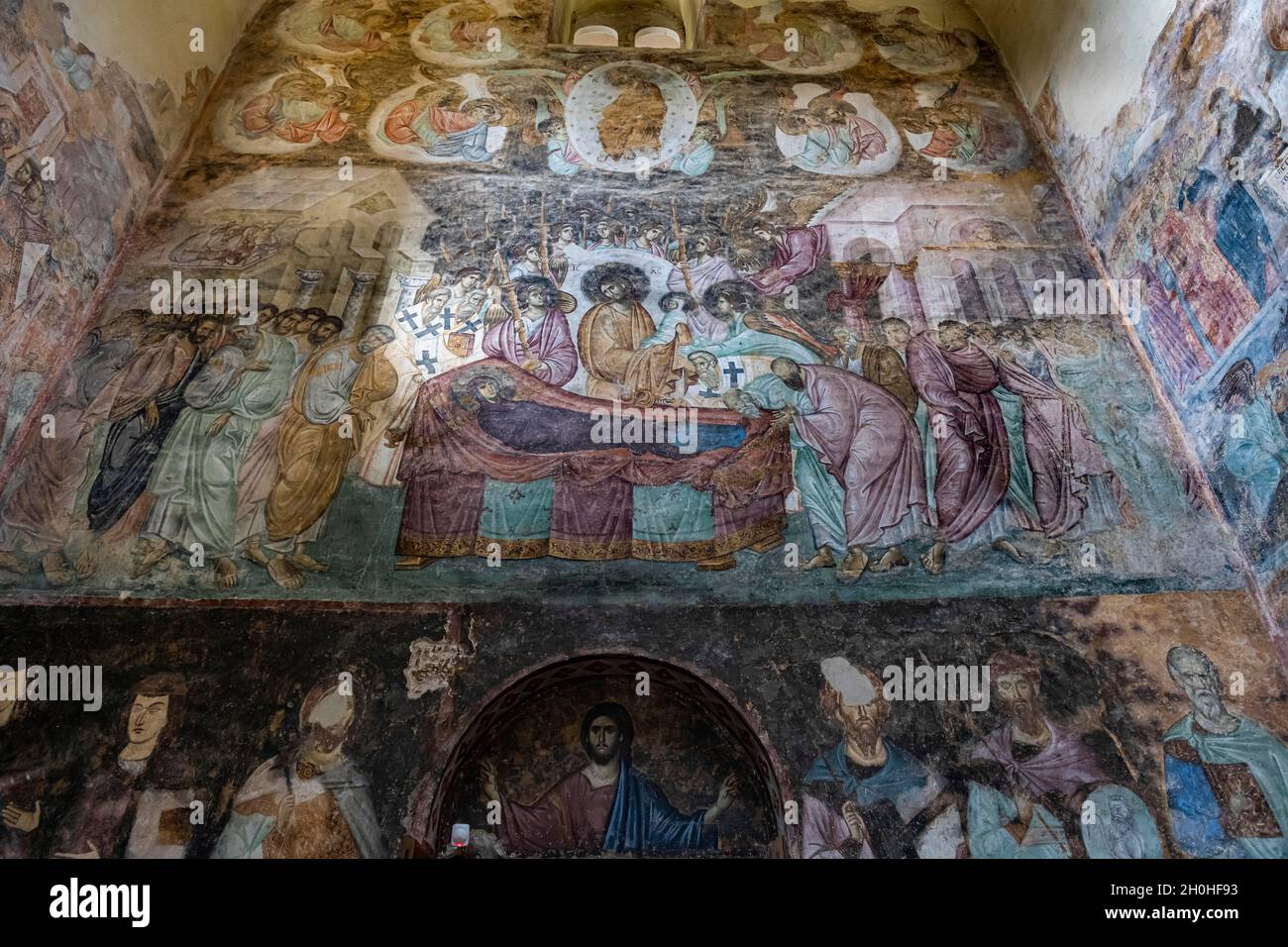 Beautiful wall paintings, Unesco world heritage site Sopocani monastery, Novi Pazar, Serbia Stock Photo