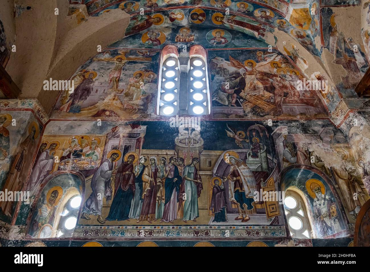 Beautiful wall paintings, Unesco world heritage site Studenica monastery, Novi Pazar, Serbia Stock Photo