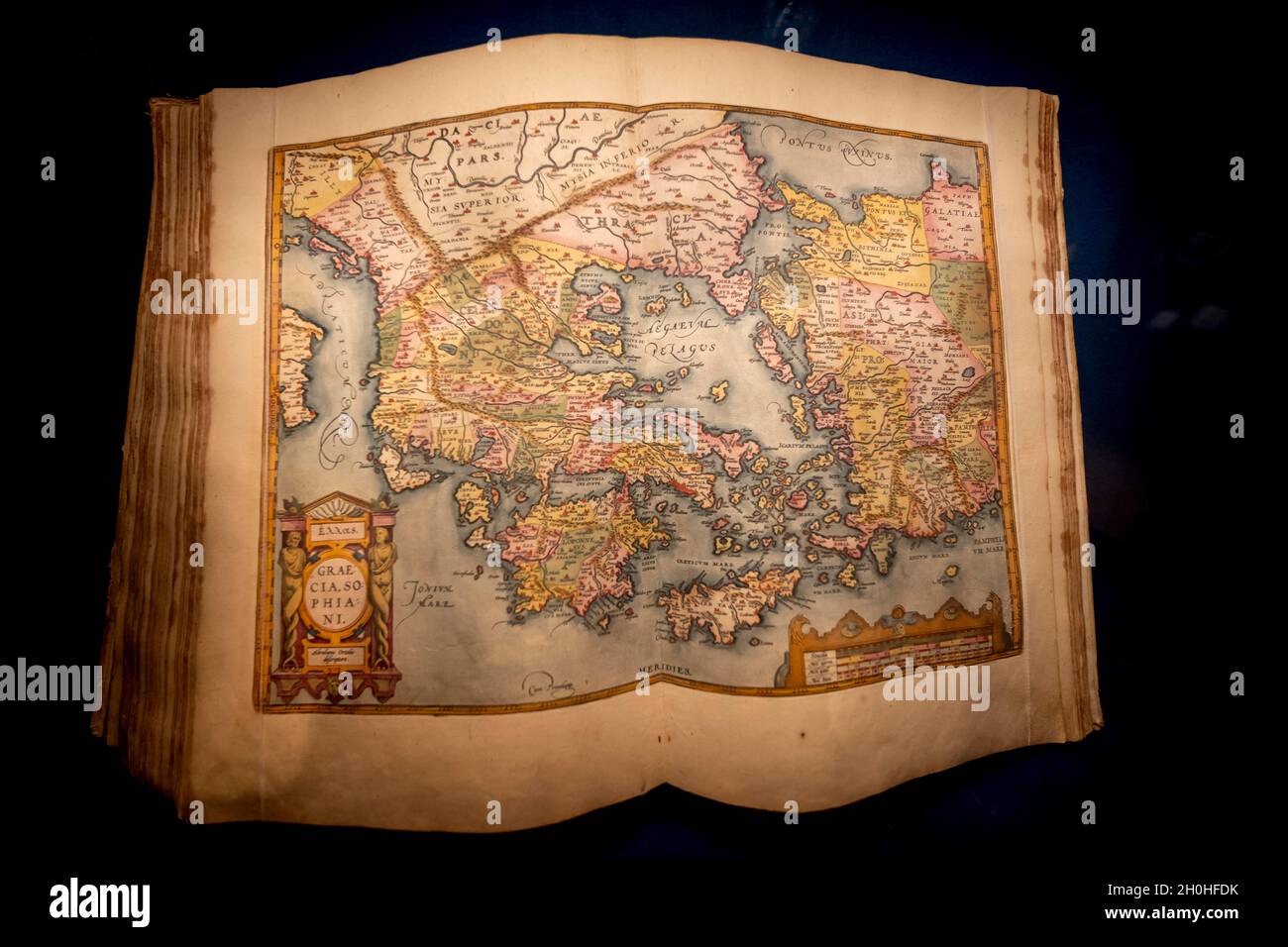 Antique book with an old map of Greece, Museo Correr, Venice, Veneto, Italy Stock Photo