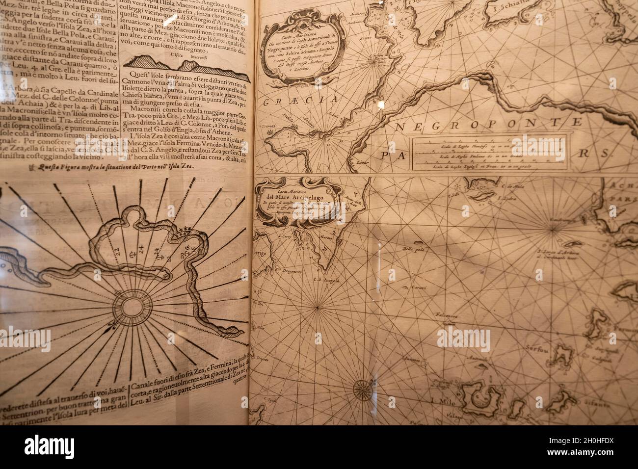 Antique book with an old map, Museo Correr, Venice, Veneto, Italy Stock Photo