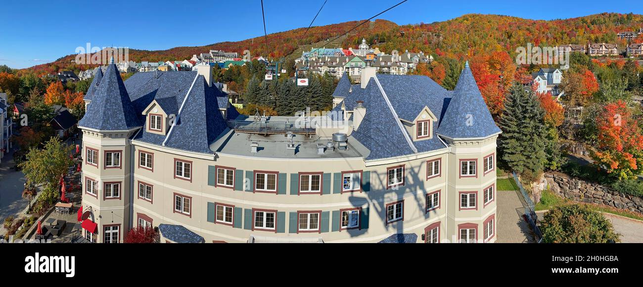 Panoramic aerial view of Mont Tremblant resort with autumn color leaf, Quebec, Canada Stock Photo