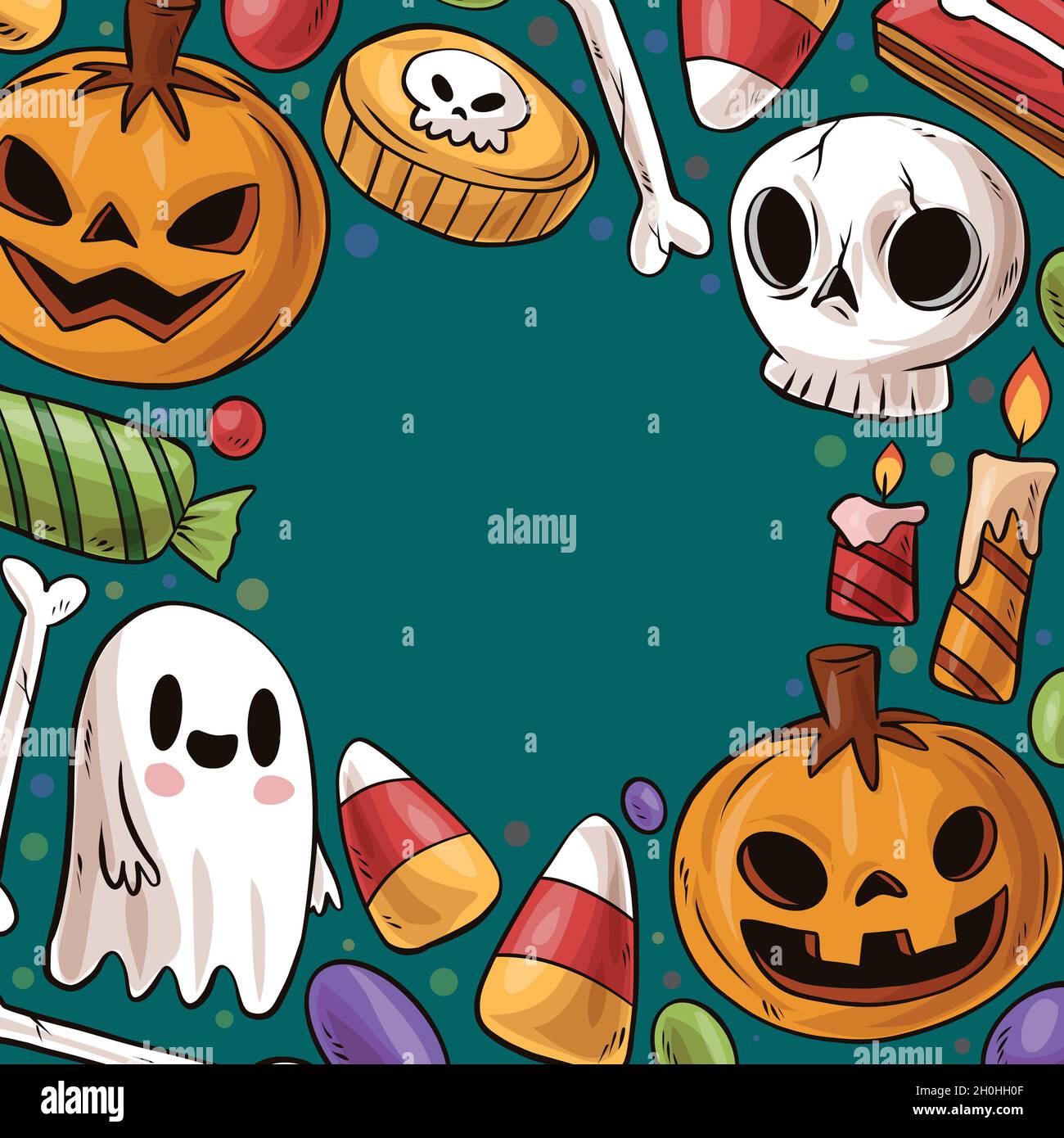 hand drawn halloween frame vector design illustration Stock Vector