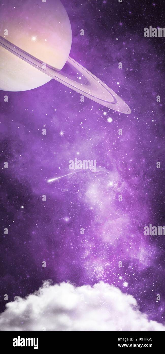 Background celestial nebula and saturn planet Stock Photo