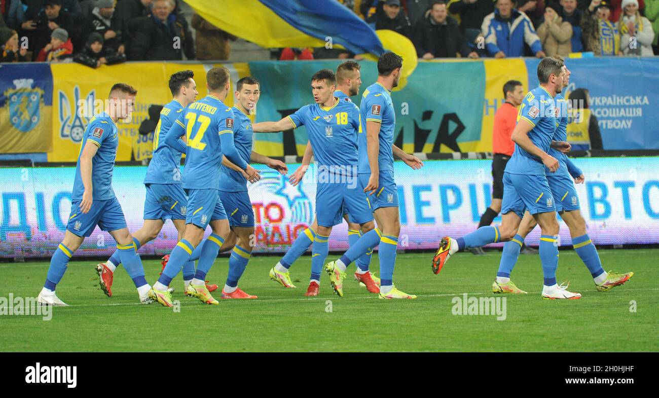 Ukrainian Players Celebrate A Goal During The Fifa World Cup Qatar 22 Qualification Group D Football Match Between Ukraine Vs Bosnia And Herzegovina At The Lviv Arena In Lviv Final Score Bosnia