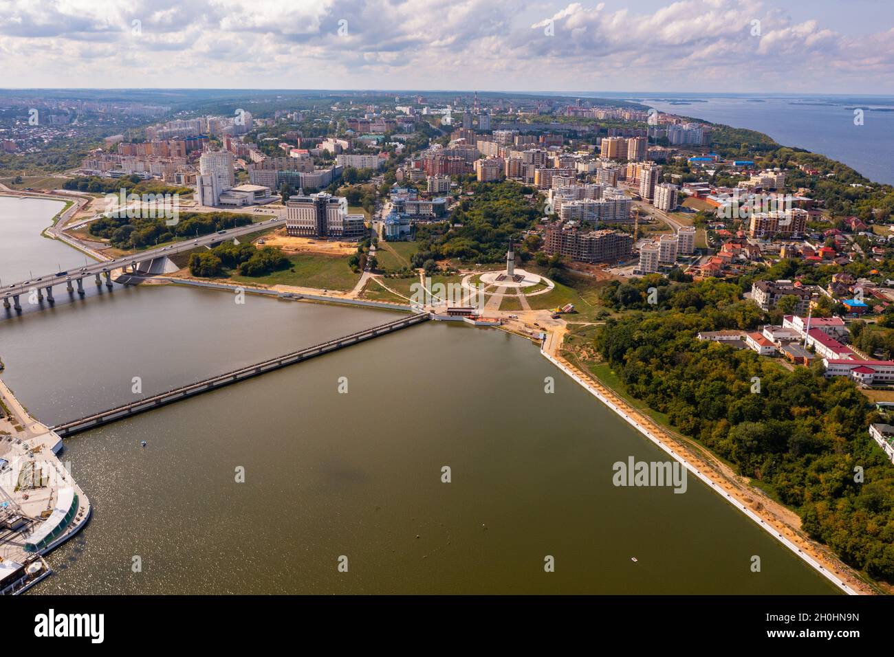 Aerial view of Cheboksary on Volga River in summer, Chuvashia, Russia Stock Photo