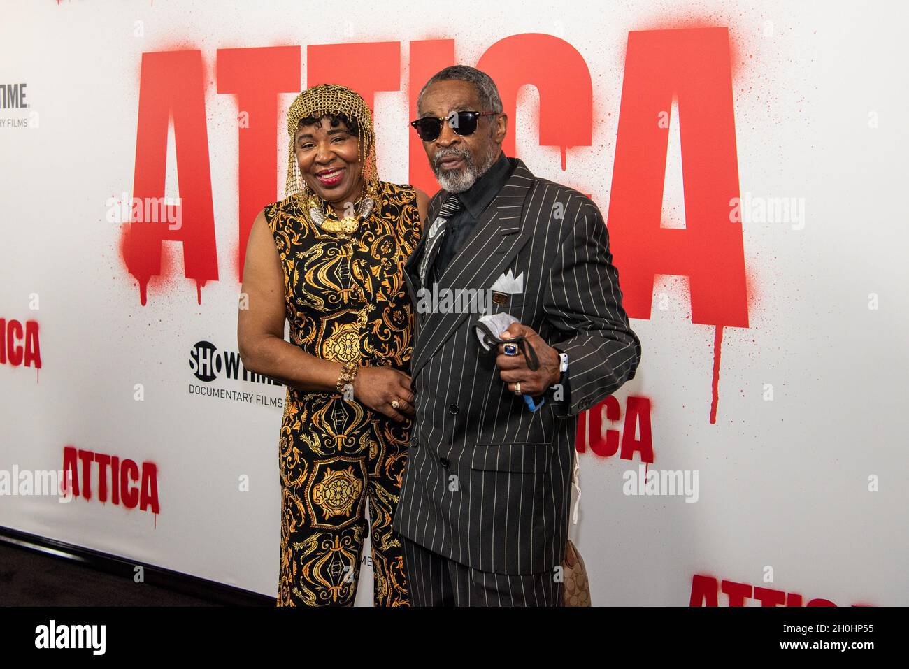 New York, USA. 12th Oct, 2021. Attica survivor Arthur Harrison and wife attend the screening of 'Attica' at the Apollo Theater in New York City on October 12, 2021. (Photo by Gabriele Holtermann/Sipa USA) Credit: Sipa USA/Alamy Live News Stock Photo