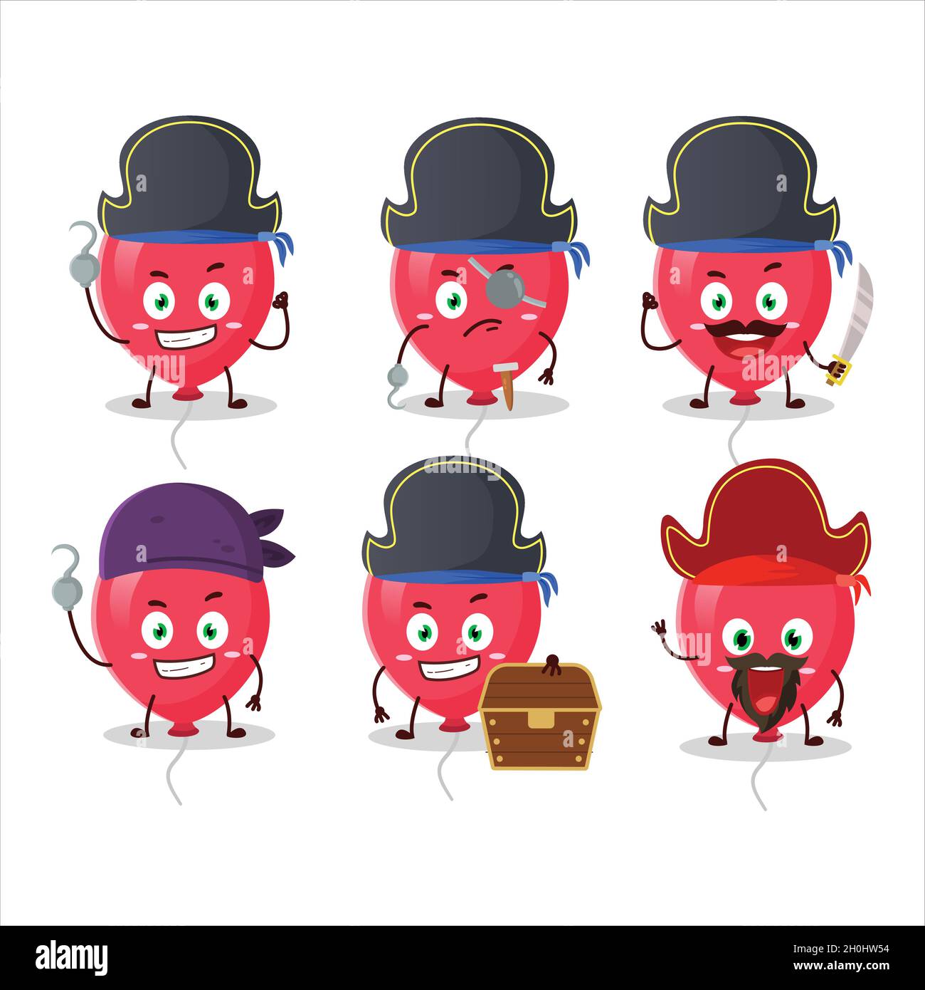 Cartoon character of red balloons with various pirates emoticons