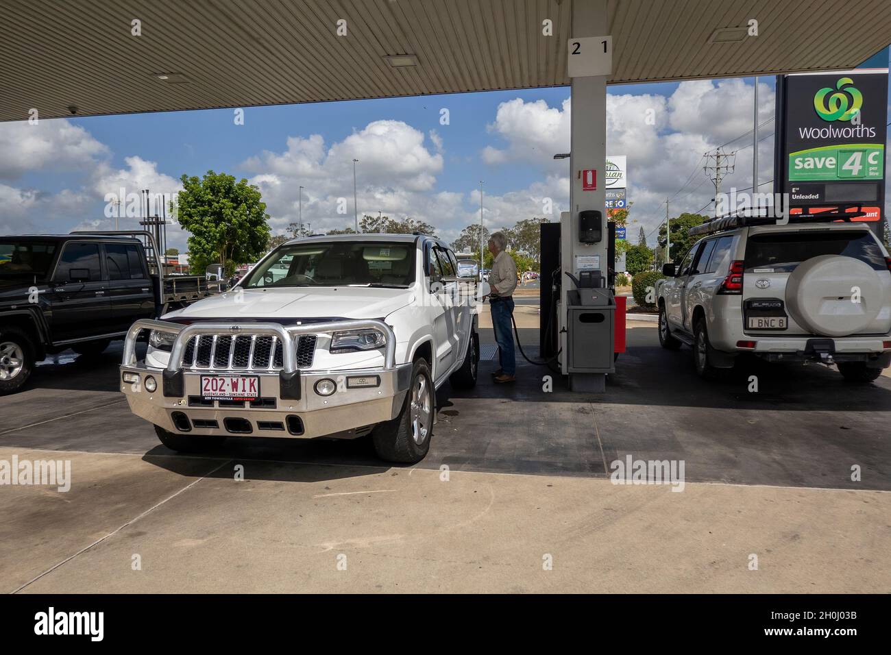 Mackay, Queensland, Australia October 2021 Driver filling up his off