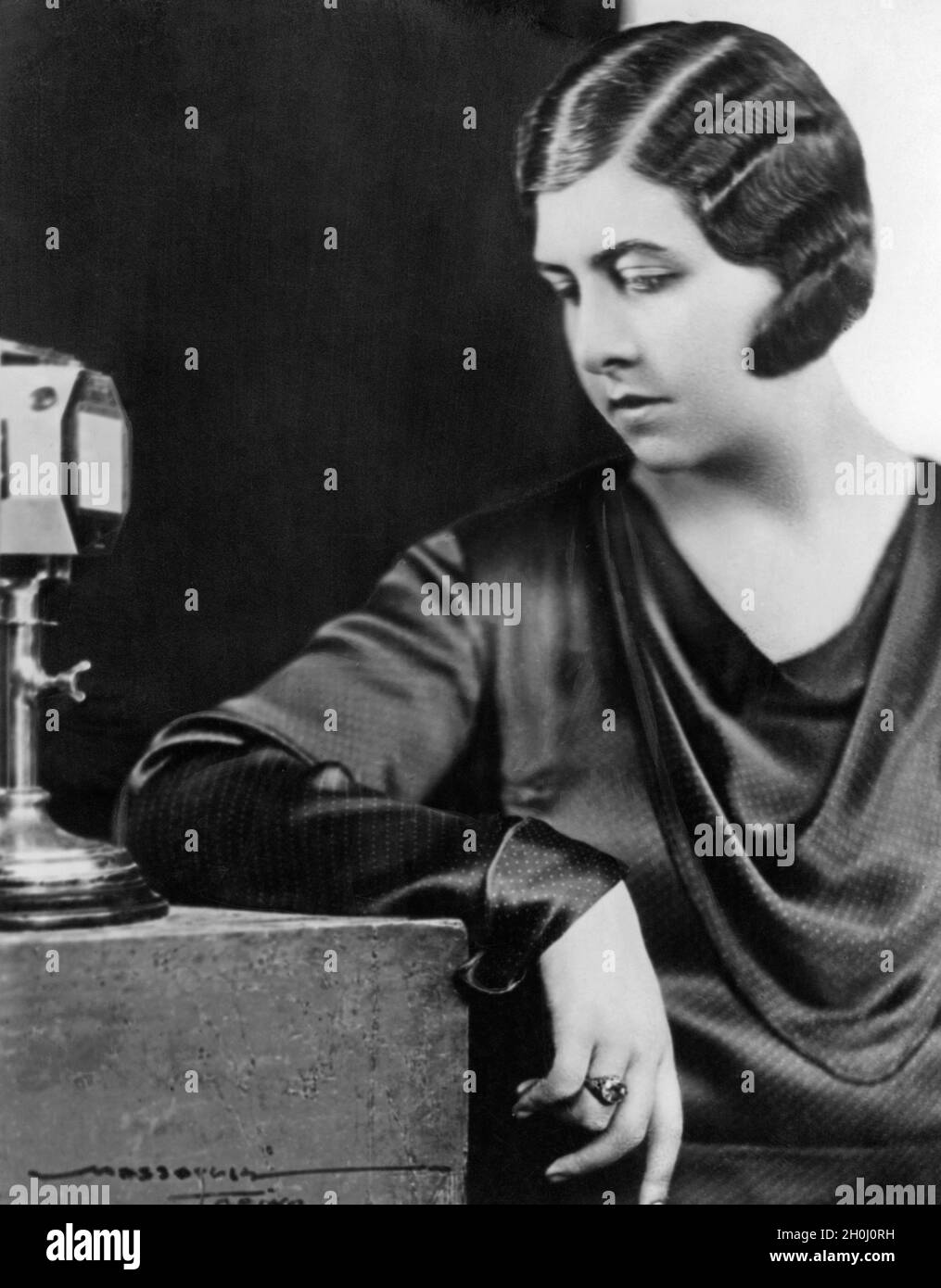 Italy's first female radio announcer, Maria Corsini, at her workplace at a local station in Turin. [automated translation] Stock Photo