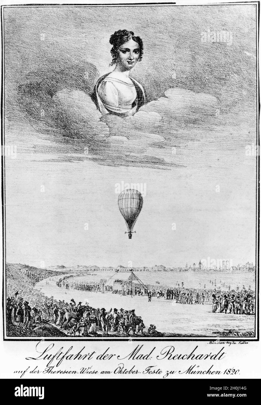 Balloon flight of Wilhelmine Reichardt over the Theresienwiese at the Oktoberfest 1820 in Munich. [automated translation] Stock Photo