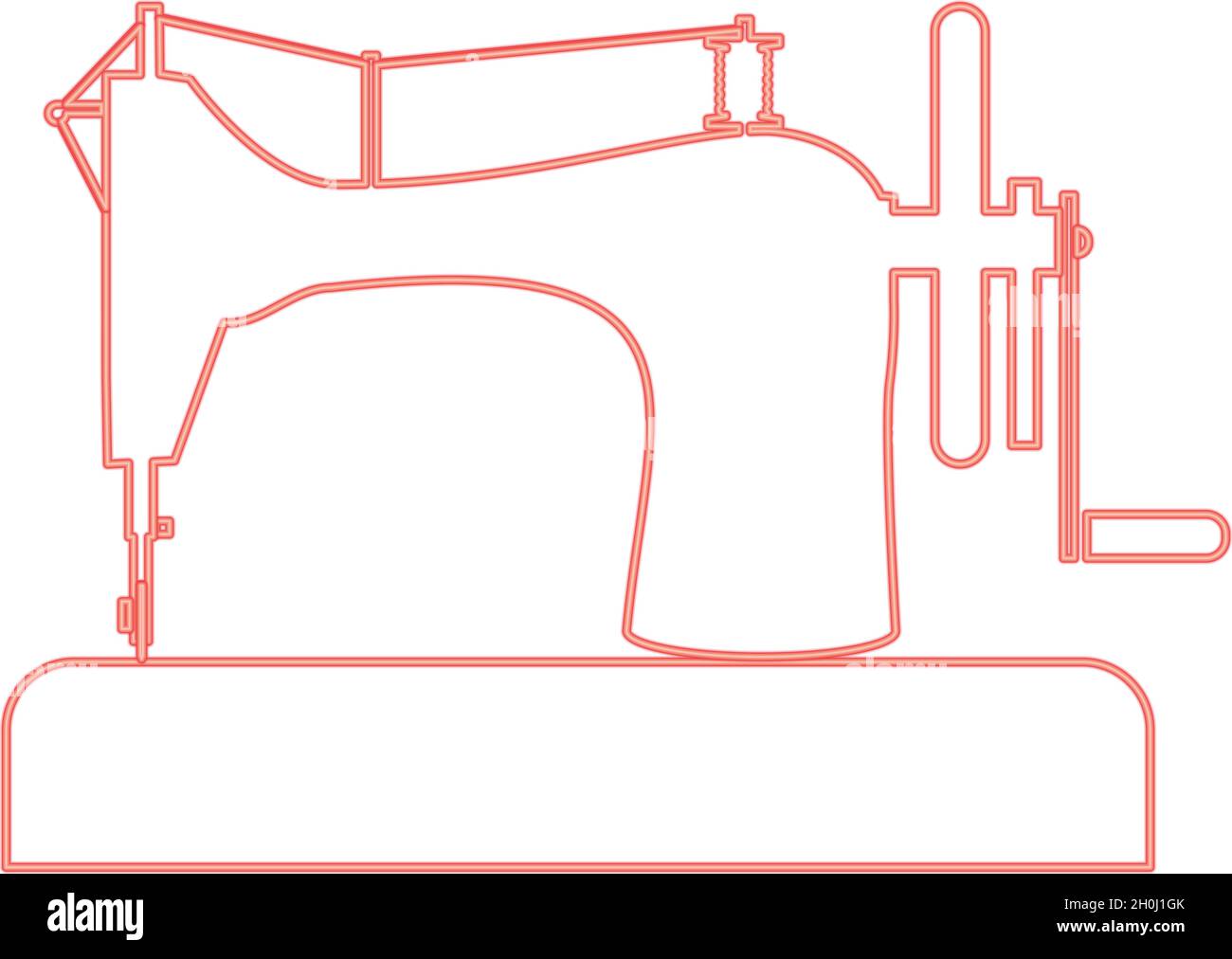 Neon sewing machine red color vector illustration flat style light ...