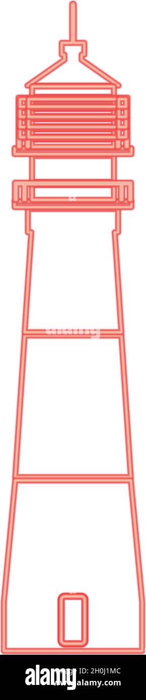 Neon lighthouse red color vector illustration flat style light image Stock Vector