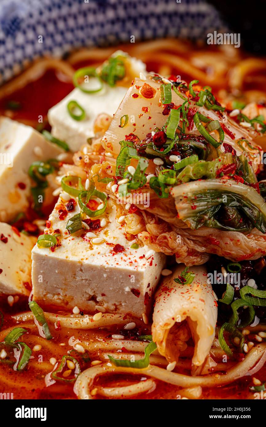 Spicy japanese miso tofu ramen with kimchi Stock Photo Alamy