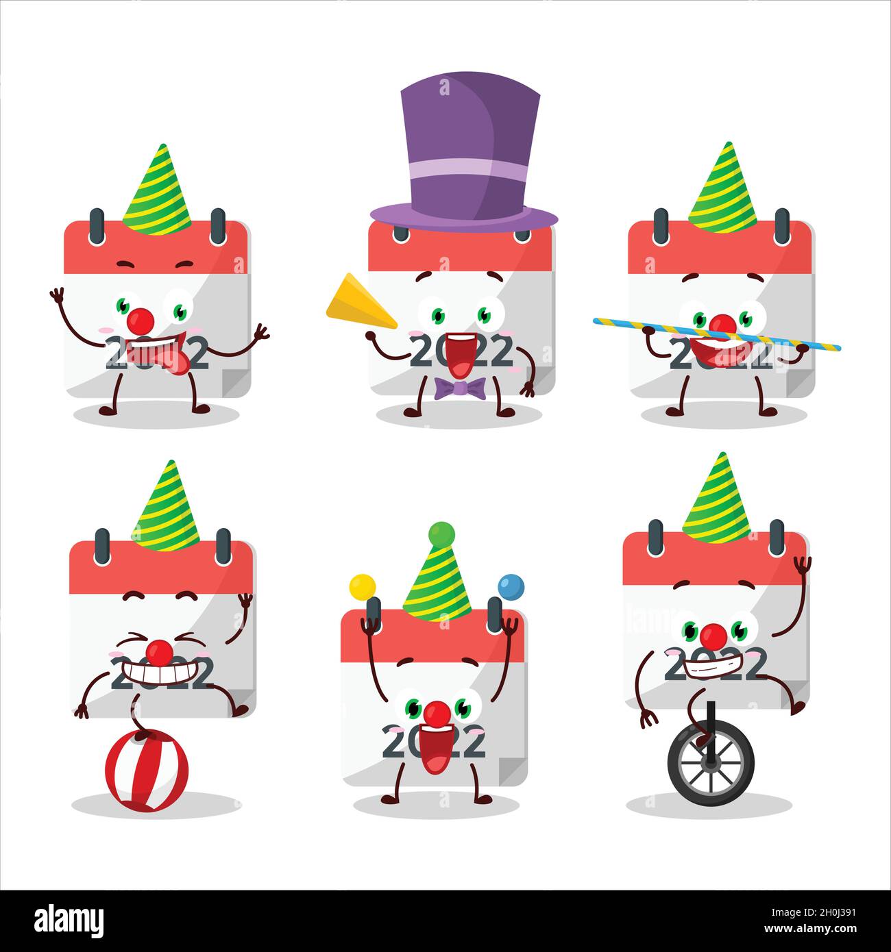 Cartoon character of 2022 calendar with various circus shows. Vector illustration Stock Vector