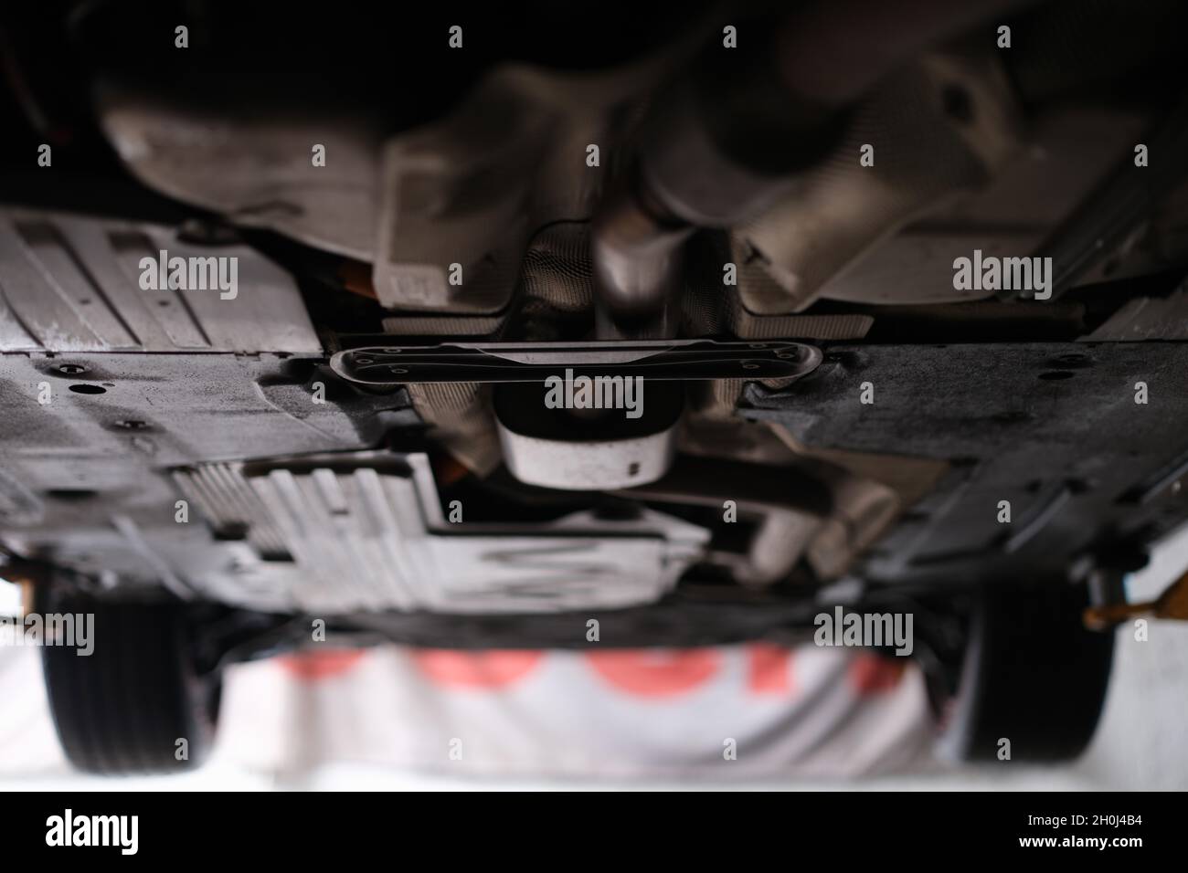 Maintenance and car suspension on lift. Vehicle suspension diagnostic