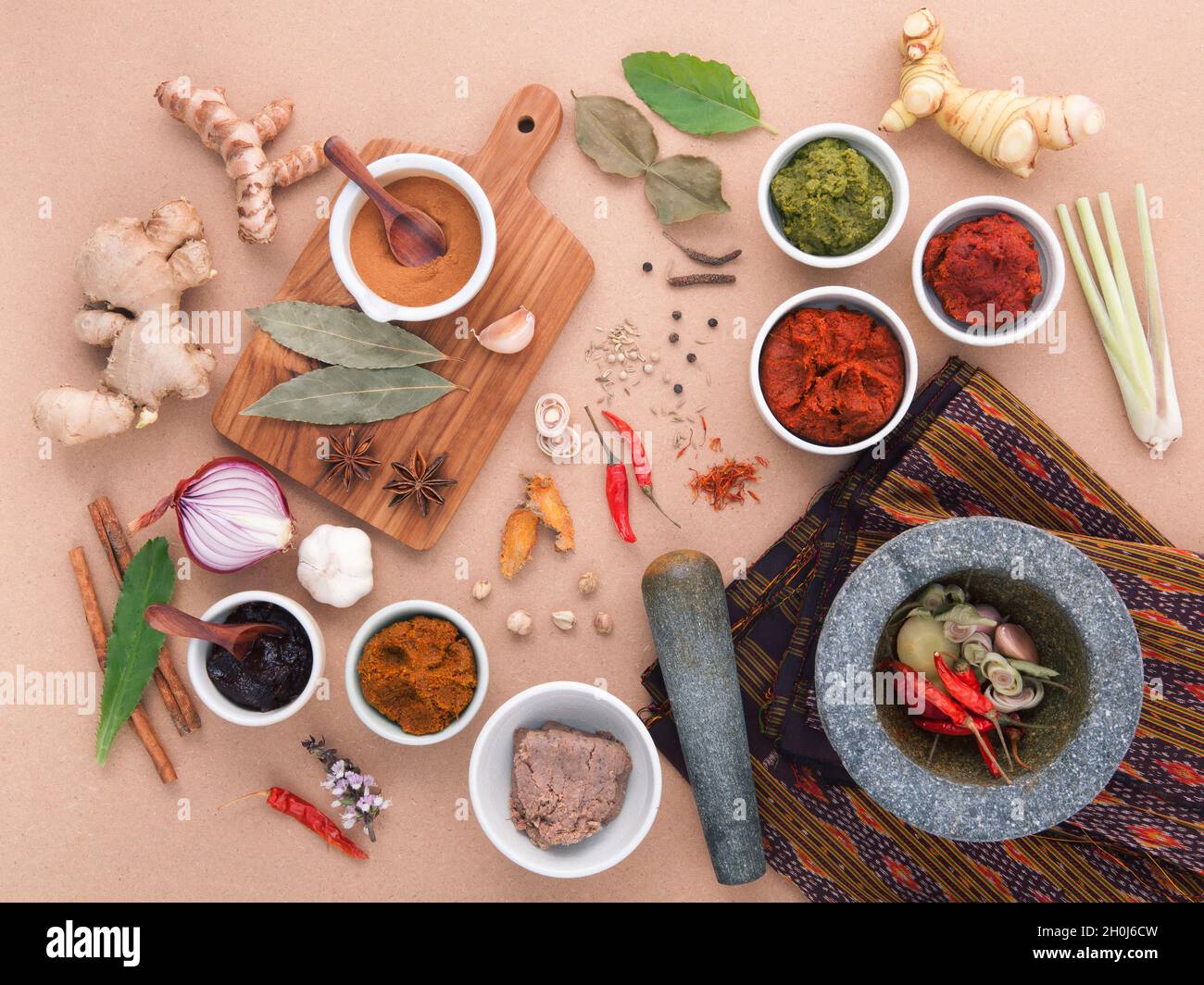 Assortment of Thai food Cooking ingredients spice taste . Healthy and