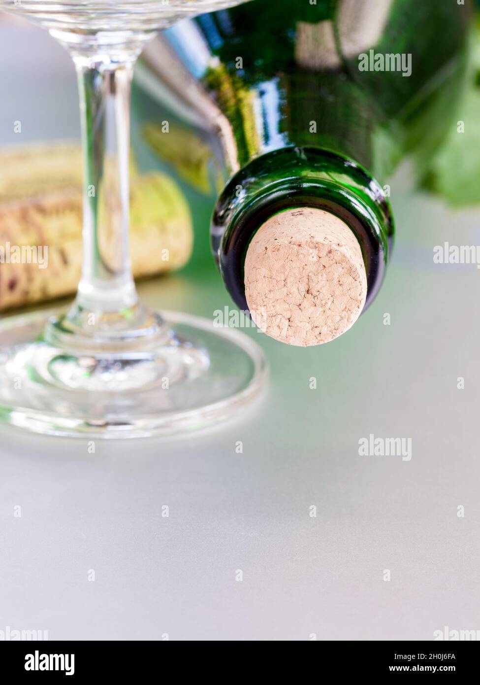 Wine bottle with vine and wine cork put on the board Stock Photo Alamy