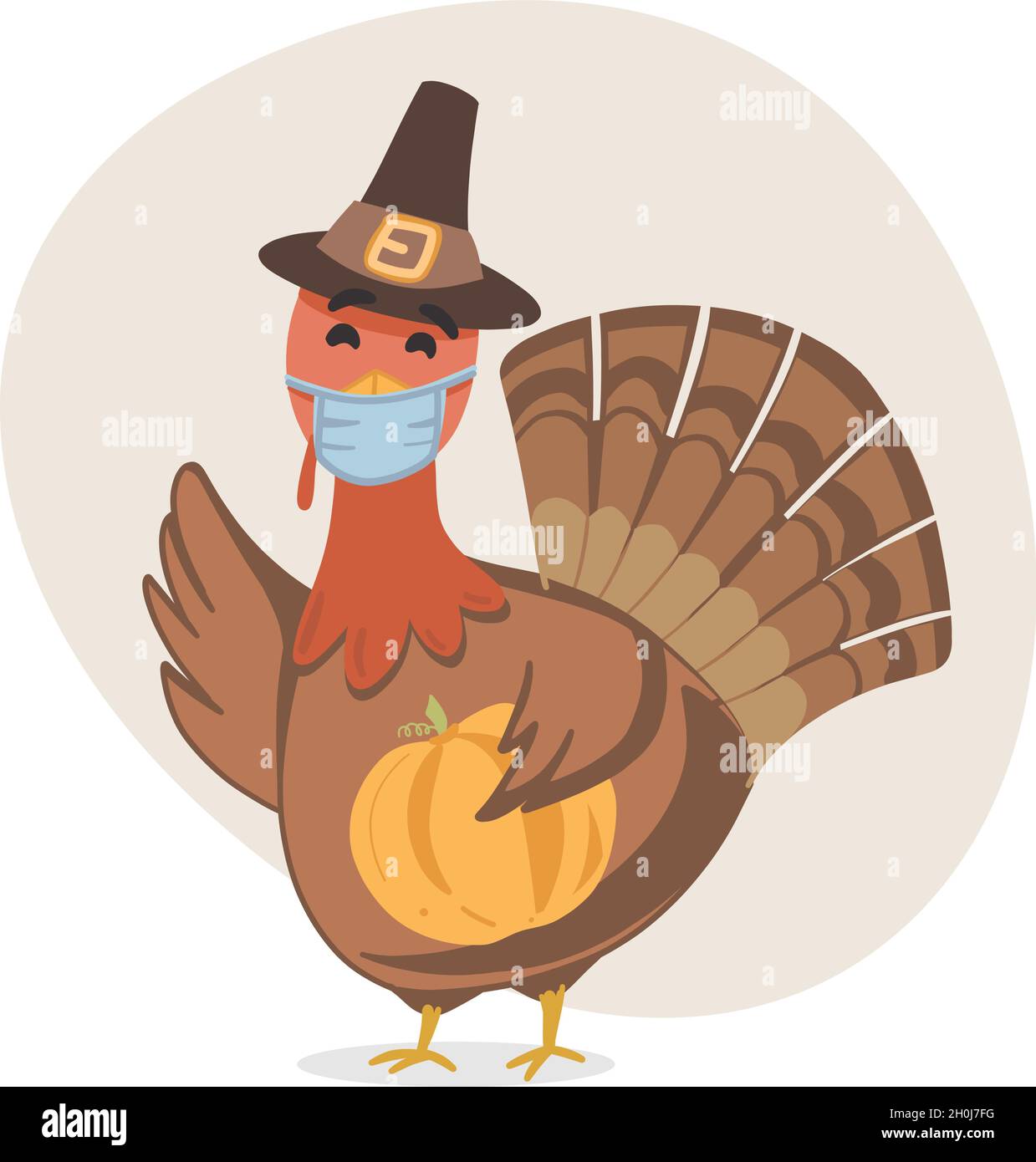 Thanksgiving Turkey wearing face mask while cooking. Cute Turkey