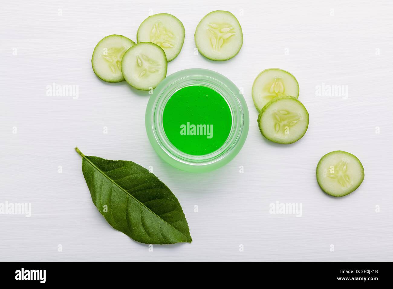 Natural herbal skin care products. Top view ingredients cucumber and