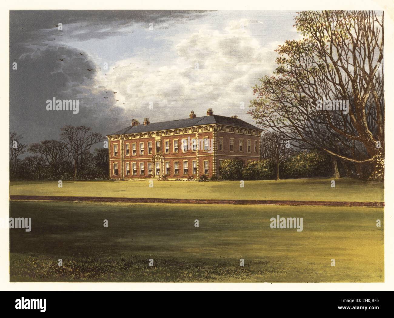 Beningbrough Hall, Yorkshire, England. Georgian mansion built  by William Thornton in 1716 for John Bourchier, possibly designed by architect Thomas Archer. Colour woodblock by Benjamin Fawcett in the Baxter process of an illustration by Alexander Francis Lydon from Reverend Francis Orpen Morris’s Picturesque Views of the Seats of Noblemen and Gentlemen of Great Britain and Ireland, William Mackenzie, London, 1880. Stock Photo