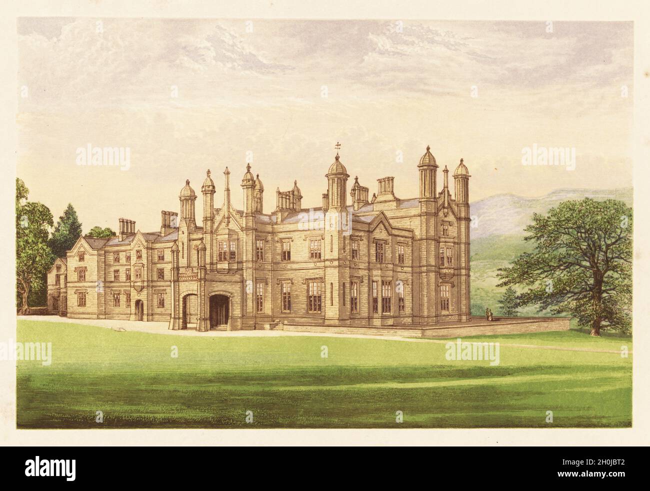 Glanusk Park, Brecknockshire, Wales. Mansion house built for ironmaster Sir Joseph Bailey in 1826. Colour woodblock by Benjamin Fawcett in the Baxter process of an illustration by Alexander Francis Lydon from Reverend Francis Orpen Morris’s Picturesque Views of the Seats of Noblemen and Gentlemen of Great Britain and Ireland, William Mackenzie, London, 1880. Stock Photo