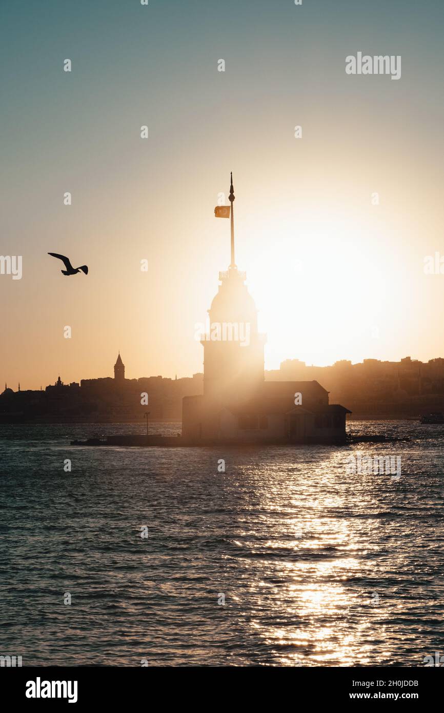 Maiden's Tower At Sunset Stock Photo