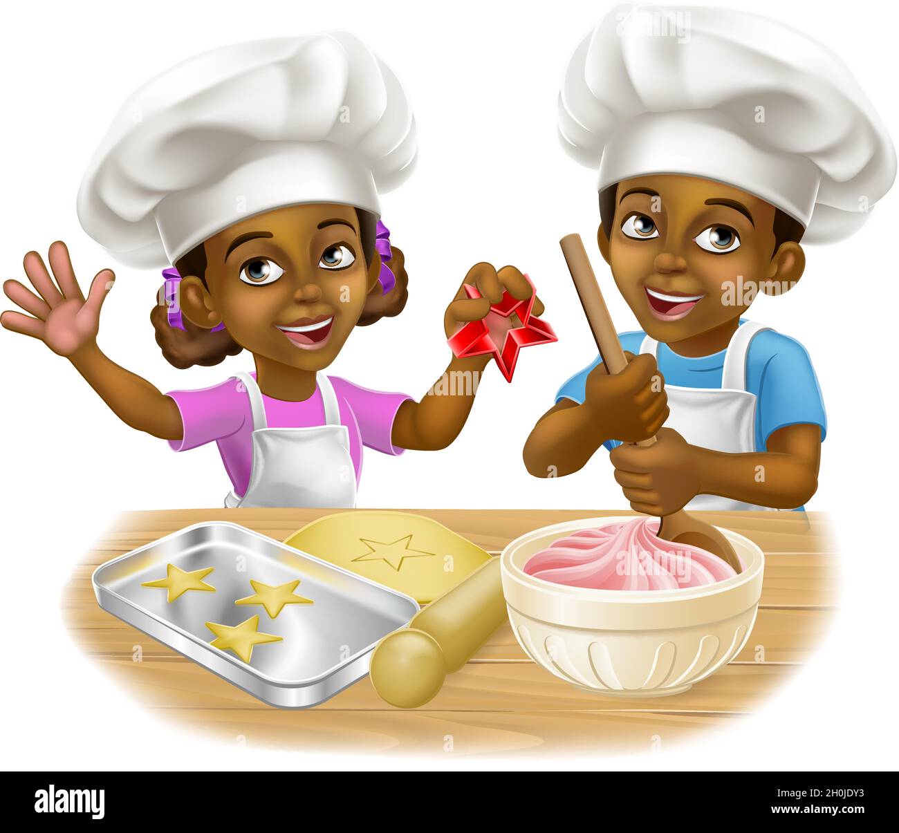 Black Girl and Boy Cartoon Child Chef Cook Kids Stock Vector